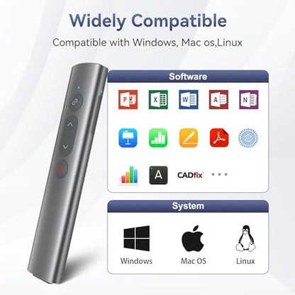 Wireless Presentation Clicker PowerPoint Remote: USB C A Presenter PPT Power Point Google Slide Advancer with Laser Pointer Smart Board Clicker for Computer Laptop Mac Projector Office Classroom - style: Metal & Red Laser