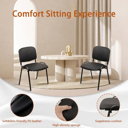CLATINA Stacking Guest Chairs Set of 10, Leather Waiting Room Chair no Wheels, Armless Office Chairs with Metal Frames, Stackable Conference Room Chair for Reception, Meeting, Training, Black - color: Black-leather, size: 10 Pack