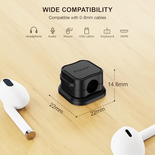 24 Pack Magnetic Cable Clip Organizer Cord Holder, Picozon Adhesive Cable Management, Wire Phone USB Charger Cable Holder, Keeper Organizer for Office Home Desktop Table - Black - size: Pack of 24