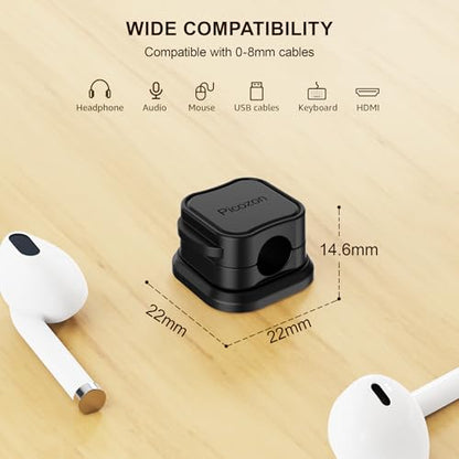 24 Pack Magnetic Cable Clip Organizer Cord Holder, Picozon Adhesive Cable Management, Wire Phone USB Charger Cable Holder, Keeper Organizer for Office Home Desktop Table - Black - size: Pack of 24