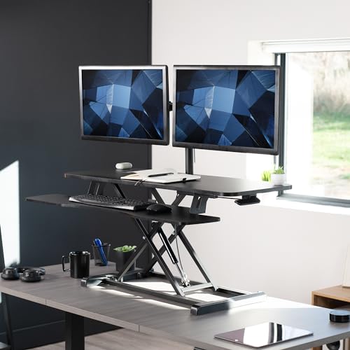 VIVO Black 42 in Standing Desk Converter with Monitor Stand, DESK-V042KB-M2 - color: Black, size: 42"