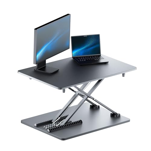 Standing Desk Converter, 25.16" × 15.75" Height Adjustable Laptop Stand for Desk, Sit Stand Monitor Stand, No Assembly Required for Home and Office Use (Black) - color: Black
