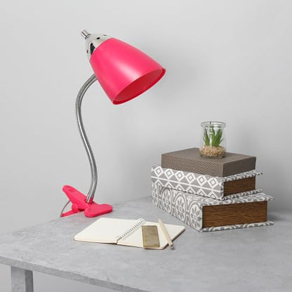 Simple Designs LD2001-PNK-LB 17.5" Flossy Flexible Gooseneck Clip Light Desk Lamp with LED Bulb, Pink - color: Pink