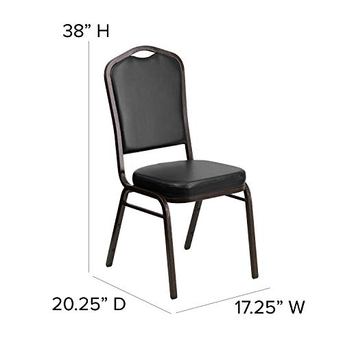 Flash Furniture Hercules Crown Back Stackable Banquet Chair, Black, 4-Pack | Gold Vein Frame, Vinyl Upholstery - color: Black Vinyl/Gold Vein Frame, size: Set of 4