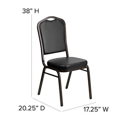 Flash Furniture Hercules Crown Back Stackable Banquet Chair, Black, 4-Pack | Gold Vein Frame, Vinyl Upholstery - color: Black Vinyl/Gold Vein Frame, size: Set of 4