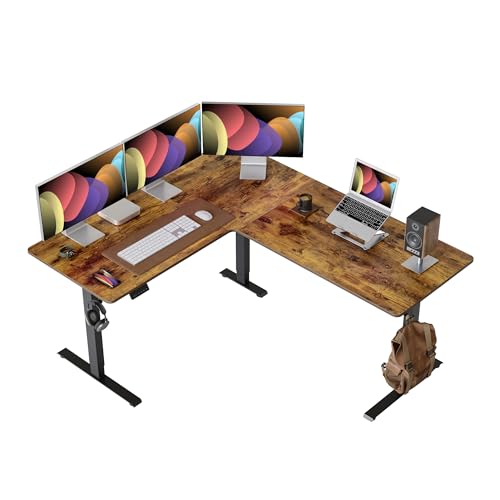 CubiCubi 63“ x 55" L Shaped Standing Desk Adjustable Height, Electric Corner Desk, Sit Stand Home Office Desk with Splice Board, Rustic Brown - color: Rustic Brown, size: 63x55