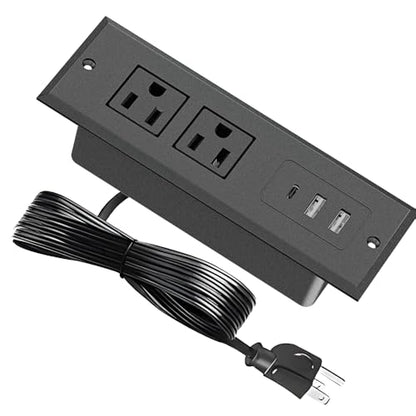 Recessed Power Strip, Flush Mount Power Adapter Charging Station with USB C Plug Multiple Surge Protector Hidden Outlet Extender with Extension Cord for Desk Furniture Table Nightstand Bed (Black)