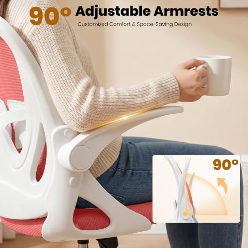 Drafting Chair Tall Office Chair with Flip-up Armrests Executive Ergonomic Computer Standing Desk Chair with Lumbar Support and Adjustable Footrest Ring (Grapefruit Pink - color: Grapefruit Pink, size: 934-Z
