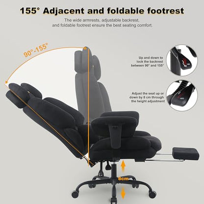 Symino Ergonomic Gaming Chair with Footrest & 155° Recline - color: Black-horn