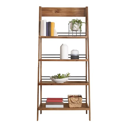4-Tier Ladder Bookshelf - Freestanding Bookcase with X-Back Frame - Shelves for Living Room, Kitchen, Bedroom, and Office by Lavish Home (Walnut)