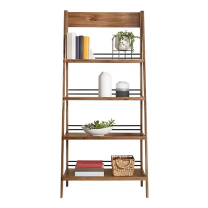 4-Tier Ladder Bookshelf - Freestanding Bookcase with X-Back Frame - Shelves for Living Room, Kitchen, Bedroom, and Office by Lavish Home (Walnut)