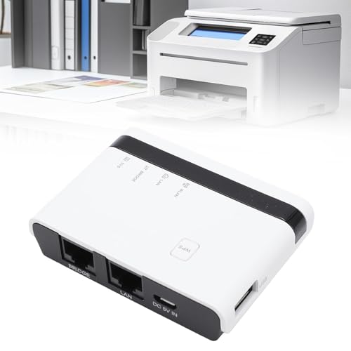 USB Print Server 4 Port, 10/100Mbps LAN and 2.4G Wireless Printer Sharing Hub for Home Office Network (US Plug)