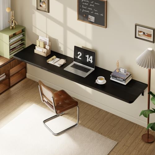 Dogsky Floating Wall Desk 72" x 16" - 600 lbs Heavy Duty Solid Pine - color: Black, size: 72" x 16"