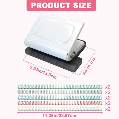 10 Hole Punch Binding Machine for Planner, Manual Binding System with 10 Multi-Color Binder Rings for Making 26 Holes on B5, 30 Holes on A4, 20 Holes on A5 Book, 10 Sheet Capacity - White - color: White