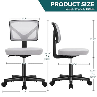 DUMOS Armless Desk Chairs, Small Home Office Mesh Chairs | Ergonomic Adjustable Mid Back, Swivel Rolling Task, Computer Work Vanity Small Spaces, New Grey - color: New Grey, size: 1pc