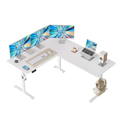CubiCubi 63“ x 55" L Shaped Standing Desk Adjustable Height, Electric Corner Desk, Sit Stand Home Office Desk with Splice Board, White - color: White, size: 63x55