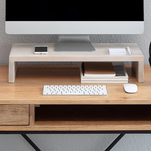 Anji Mountain Wooden Monitor Stand - Elegant Monitor Riser,Perfect Monitor Stand for Desk Organization, Durable Wood Construction monitor stands,Enhances Ergonomics and Workspace Efficiency,White Wash - color: White Wash, size: Without Power Source
