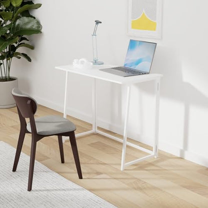 4NM 31.5" Small Folding Desk, Foldable Computer Home Office Desk, Study Writing Table for Small Space Saving Bedroom, Easy Assembly - All White - color: All White, size: 31.5"W x 17.7"D