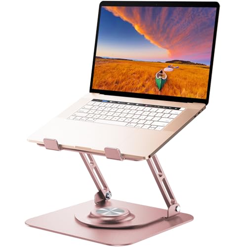 Laptop Stand for desk(360°Rotating),Aluminum laptop Riser for 10-16"Laptops | Adjustable Multi-Angle Ergonomic Laptop Stand, Foldable Portable for Home Office, Fits MacBook Air Pro Dell HP Laptops - color: Rose Gold