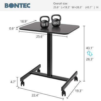 BONTEC Mobile Standing Desk Adjustable Height,Rolling Laptop Cart with Hook - color: Black, size: 25.6" x 18.9"