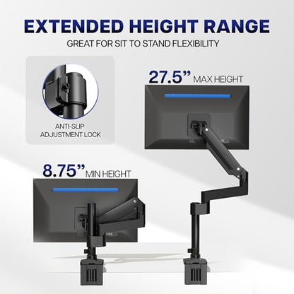 VIVO Premium Aluminum Tall Extended Monitor Arm for Ultrawide Monitors up to 49 inches and 33 lbs, Single Desk Mount Stand, Pneumatic Height Adjusting, Max VESA 100x100, Black, STAND-V101GT - size: tall, style: Non-USB