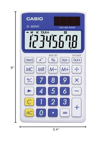 Casio SL-300VC Solar Powered Standard Function Calculator, Blue | Compact solar pocket calculator for everyday basic math at home, school or office - color: Blue