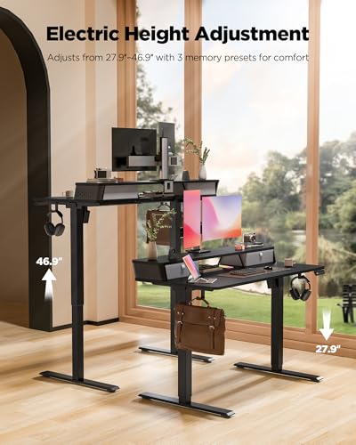 FiCiHi 40x24 Inch Electric Standing Desk, 2 Drawers, Adjustable Height Desk - color: Classical Black, size: 40"x24" (Standard)