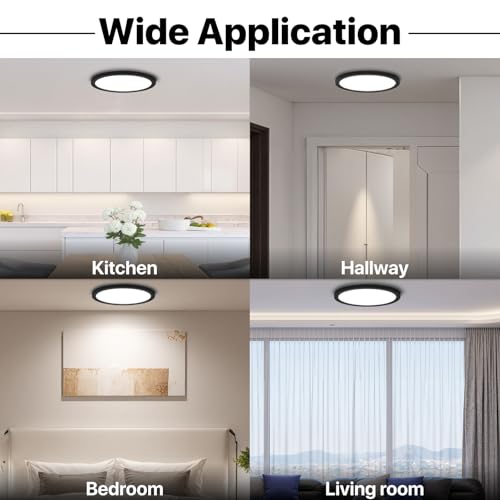 12 Inch Black LED Flush Mount Ceiling Light Fixture (6 Pcs) - color: Black, size: 12inch-6Pack