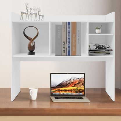 Desktop Bookshelf, 36" Desktop Organizer Shelf Oak Desk Hutch for Computer Desk 2 Tier Desk Shelf Multifunctional Freestanding Storage Rack Display Shelf for Home Office
