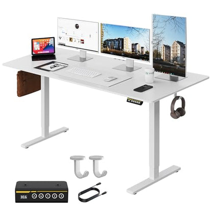 55 x 28 Inch Electric Standing Desk, 3 Memory Presets, White - color: White, size: 55*28