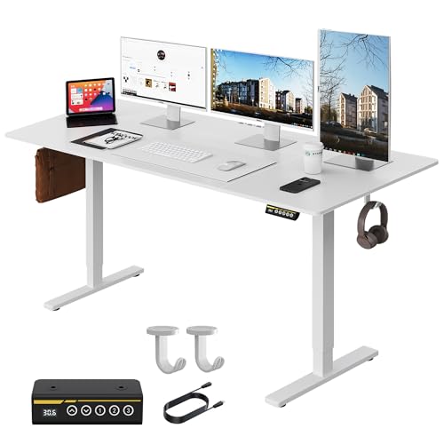 55 x 28 Inch Electric Standing Desk, 3 Memory Presets, White - color: White, size: 55*28