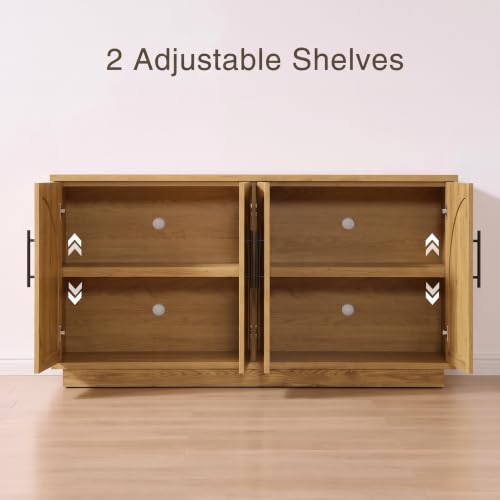 Fatmok 59" Arched Sideboard Buffet Cabinet with Storage,Honey Brown - color: A-honey Brown