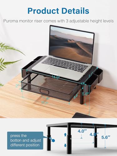 Monitor Stand Riser with Drawer & Phone Holder, Black