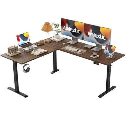 Agilestic 63 x 55 Inch L Shaped Electric Standing Desk, Dark Walnut - color: Dark Walnut, size: 63x55 Inch