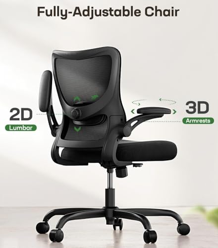 Marsail Ergonomic Office Chair Desk Chair with 3D PU Armrests and Adjustable Lumbar Support Breathable Mesh Chair Executive Rolling Swivel Comfy Task Chair for Home Office Gaming Black - color: Black