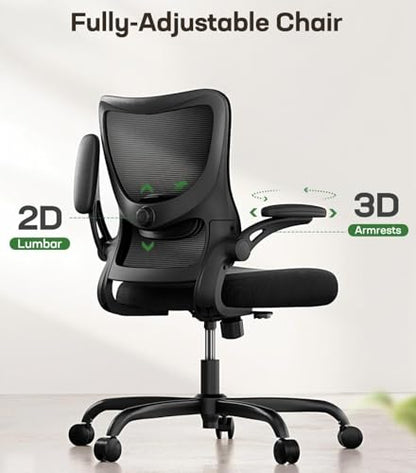 Marsail Ergonomic Office Chair Desk Chair with 3D PU Armrests and Adjustable Lumbar Support Breathable Mesh Chair Executive Rolling Swivel Comfy Task Chair for Home Office Gaming Black - color: Black