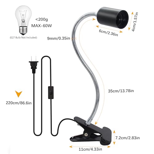 Clip Lamp Holder Adjustable Switch Clip Light Flexible Clip lamp Holder Clip Desk Lamp Socket Adjustable Light Stand Clamp Lamp Base Light Socket Gooseneck for Bedroom Lighting - color: Black, size: 1PC