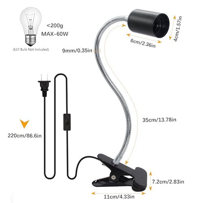 Clip Lamp Holder Adjustable Switch Clip Light Flexible Clip lamp Holder Clip Desk Lamp Socket Adjustable Light Stand Clamp Lamp Base Light Socket Gooseneck for Bedroom Lighting - color: Black, size: 1PC