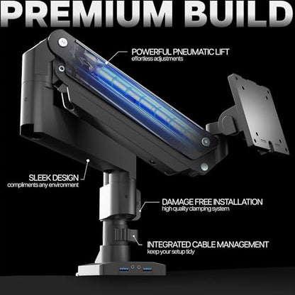 VIVO Premium Aluminum Tall Extended Monitor Arm for Ultrawide Monitors up to 49 inches and 33 lbs, USB Single Desk Mount Stand, Pneumatic Height Adjust, Max VESA 100x100, Black, STAND-V101GTU - size: tall, style: USB