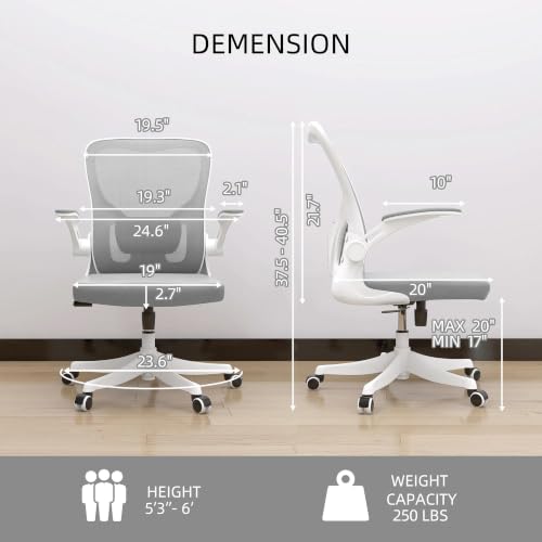Monhey Ergonomic Office Chair, 90°-125° Tilt Back Home Desk Chair with 360° Swivel & Mute Wheels, High Back Mesh Computer Chair for Adults with Lumbar Support, 330 LBS Capacity (01White+Gray) - color: 01white+gray