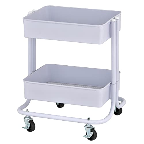 ECR4Kids 2-Tier Multipurpose Mobile Storage Utility Cart, White