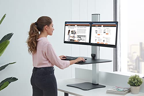 Victor High Rise Electric Sit-Stand Standing Desk Converter with Dual Monitor Stand - Height Adjustable Office Desk Workstation for Home, 28" x 23" Work Surface, Black - size: Dual Monitor