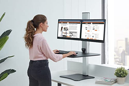 Victor High Rise Electric Sit-Stand Standing Desk Converter with Dual Monitor Stand - Height Adjustable Office Desk Workstation for Home, 28" x 23" Work Surface, Black - size: Dual Monitor