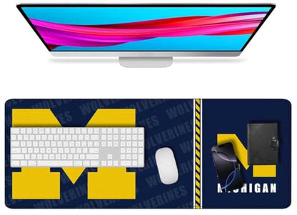 Large Gaming Mouse Pad with Stitched Edges, Durable Non-Slip Natural Rubber Base, College Football Keyboard Pad for Michigan Office Home, 31.5 x 11.7 in - color: Mic