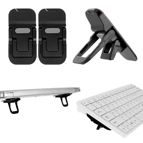 2 Pcs Portable Keyboard Stand, Dual Tilt Angle Adjustment, Foldable Laptop Riser, Self-Adhesive Feet for Most Keyboards (Black) - color: Black