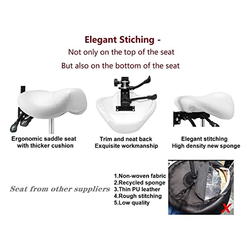 Kaleurrier Saddle Stool with Back Rest,Rolling Saddle Chair for Salon - color: White, style: With Back