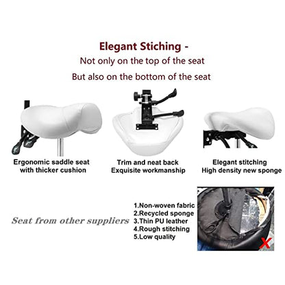 Kaleurrier Saddle Stool with Back Rest,Rolling Saddle Chair for Salon - color: White, style: With Back