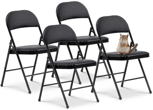 Oline Vinyl Folding Chairs, Padded Vinyl Cushion Chairs with Durable Metal Frame, Indoor Outdoor Stackable Foldable Guest Chairs for Office Wedding Kitchen Dining, 300lb Capacity (Black, 4 Pack) - color: Black, size: 4 Pack