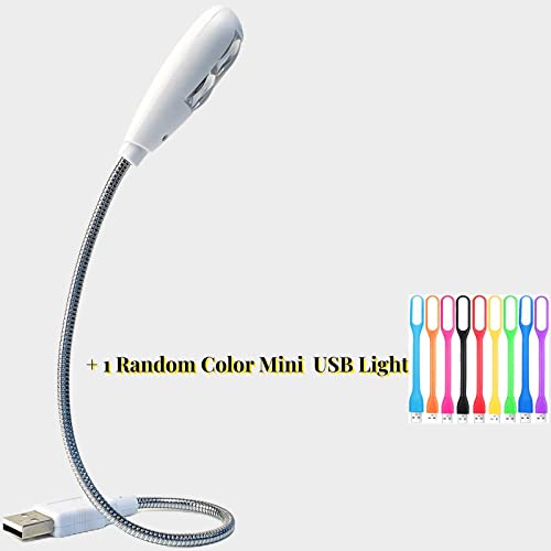 LED USB Reading Lamp Light with 2-Brightness Dimmable Setting, Flexible Gooseneck USB Light for Notebook Laptop Keyboard, Powerbank(On/Off Switch, 1 White+1 Mini USB Light) - color: White