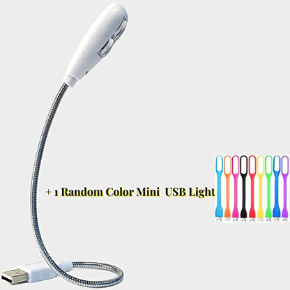 LED USB Reading Lamp Light with 2-Brightness Dimmable Setting, Flexible Gooseneck USB Light for Notebook Laptop Keyboard, Powerbank(On/Off Switch, 1 White+1 Mini USB Light) - color: White